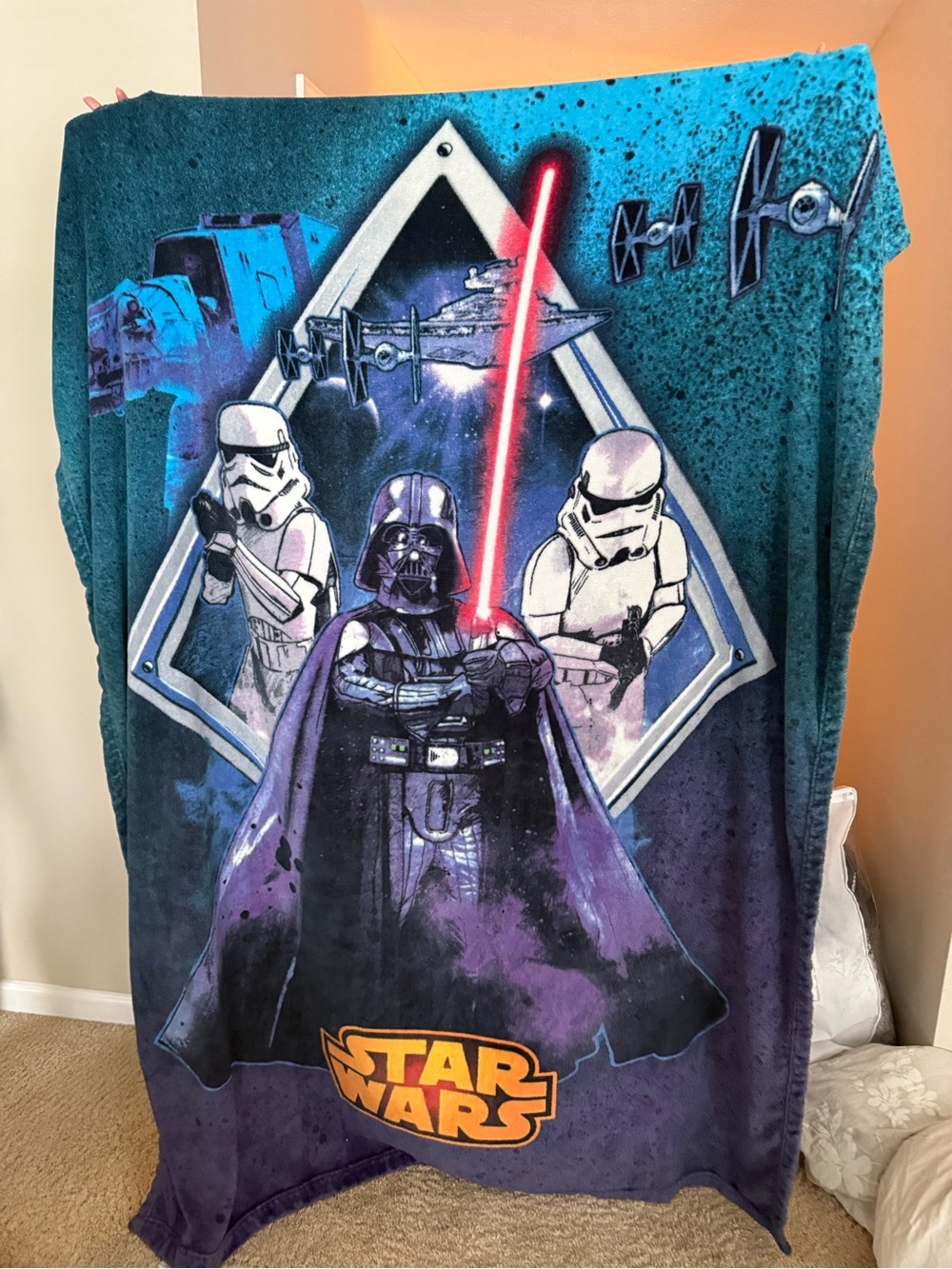 Star Wars White and Black Logo Throw Blanket Tag Graphic